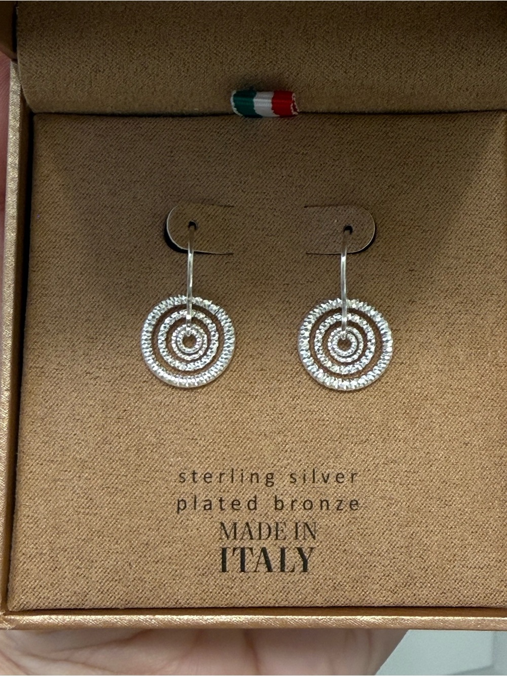 Sterling Silver Plated Concentric Circle Drop Earrings - Silver NIB